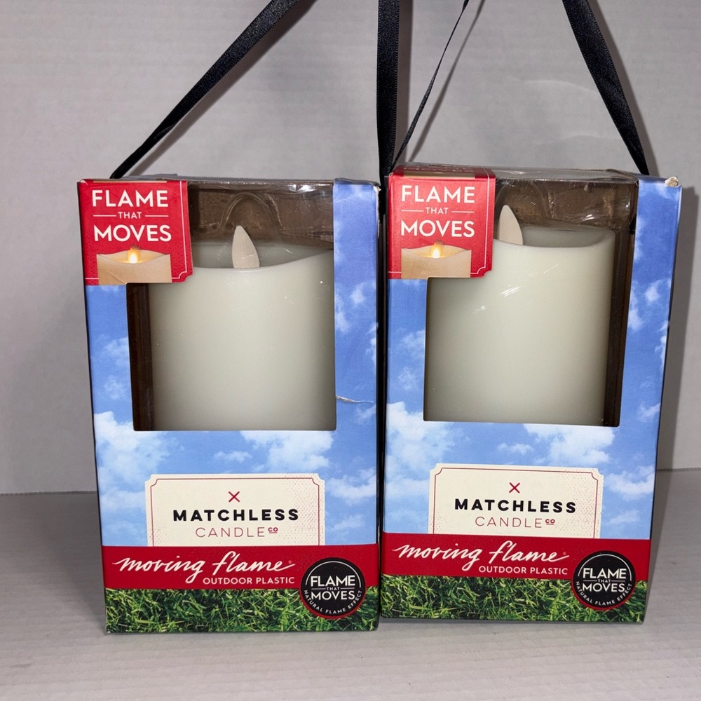 Matchless Candle Set Pillar Weather Resistant   Outdoor Plastic Moving Flame NEW